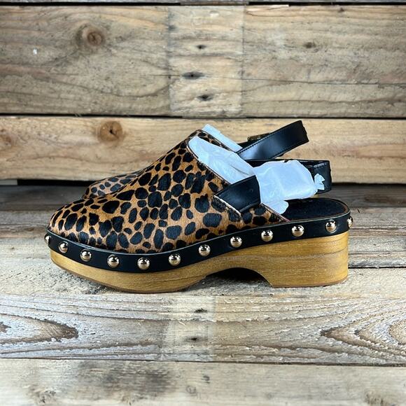 Kelsi Dagger Leopard Print Mules with Studded Accents - Picture 1 of 8
